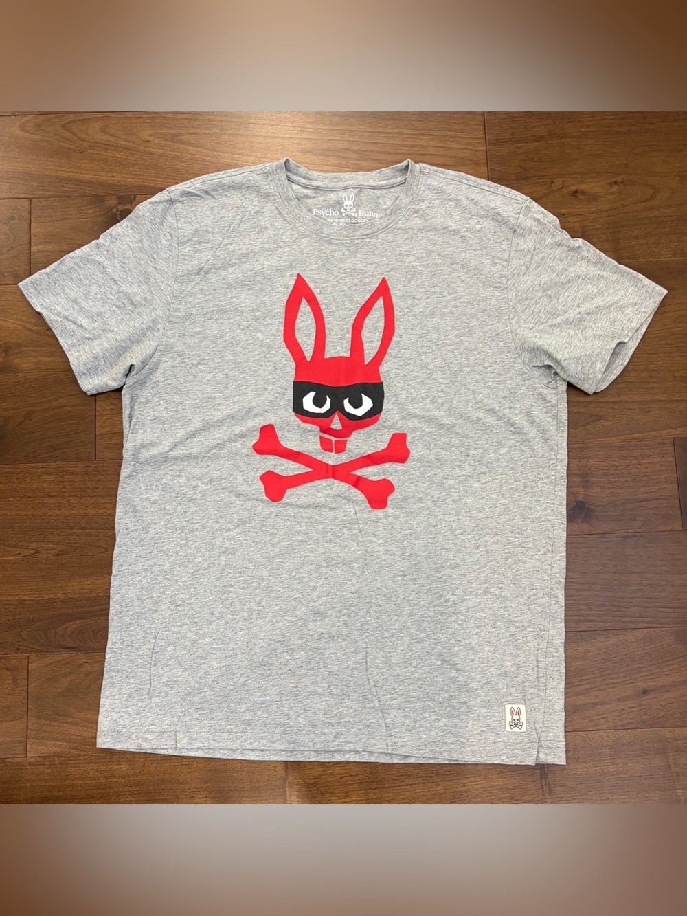 Psycho Bunny mens Grey Tee with Red & Black Bunny Skull